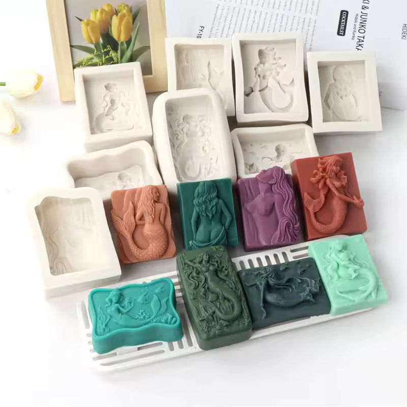 Soap Making For Beginners - Rechteckige 3D-Meerjungfrauen-Kerzenform im Ozean-Stil, DIY Relief-Meerjungfrauen-Seifenform
